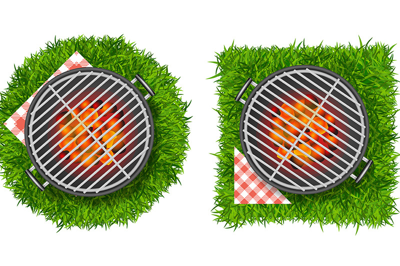 realistic-detailed-3d-bbq-or-barbecue-grill-set-on-vibrant-green-grass