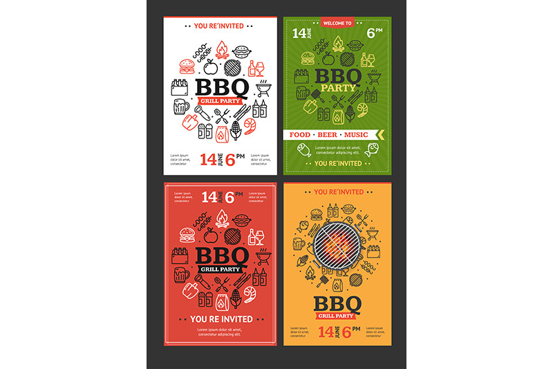 bbq-grill-party-invitation-flyer-brochure-set-vector