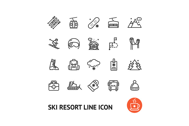 ski-resort-sign-color-thin-line-icon-set-vector
