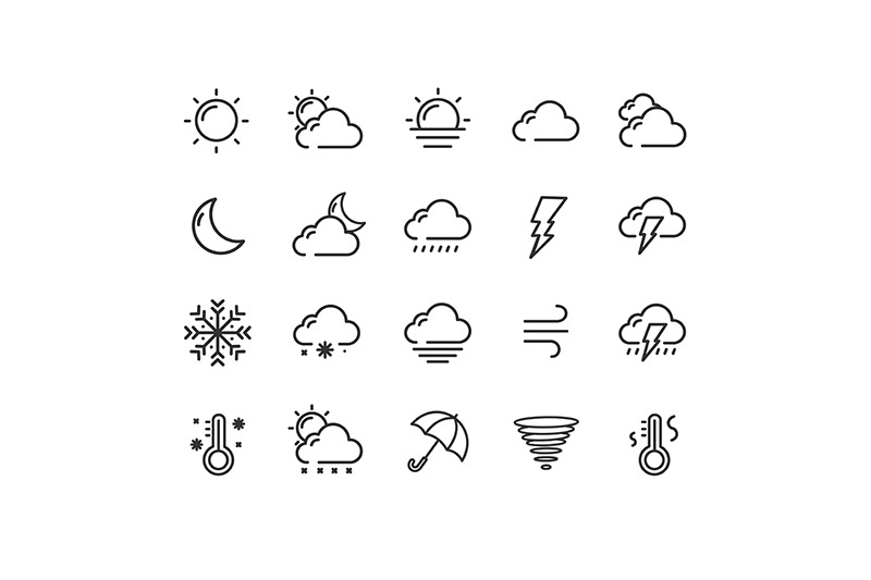 weather-thin-line-icon-set-vector