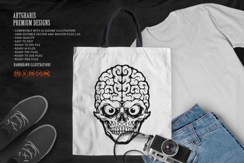 head-skull-brain-mascot-silhouette