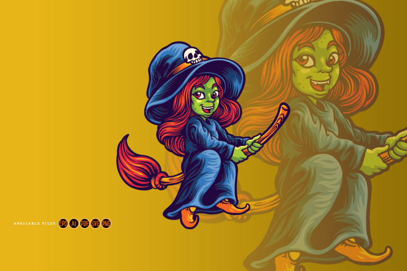 halloween-character-teenager-witch-with-flying-broom