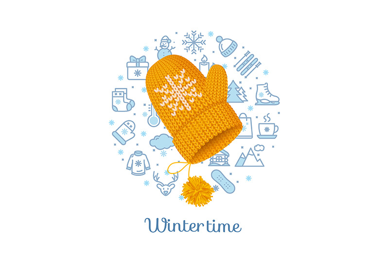 winter-time-concept-with-knitted-woolen-mitten-vector