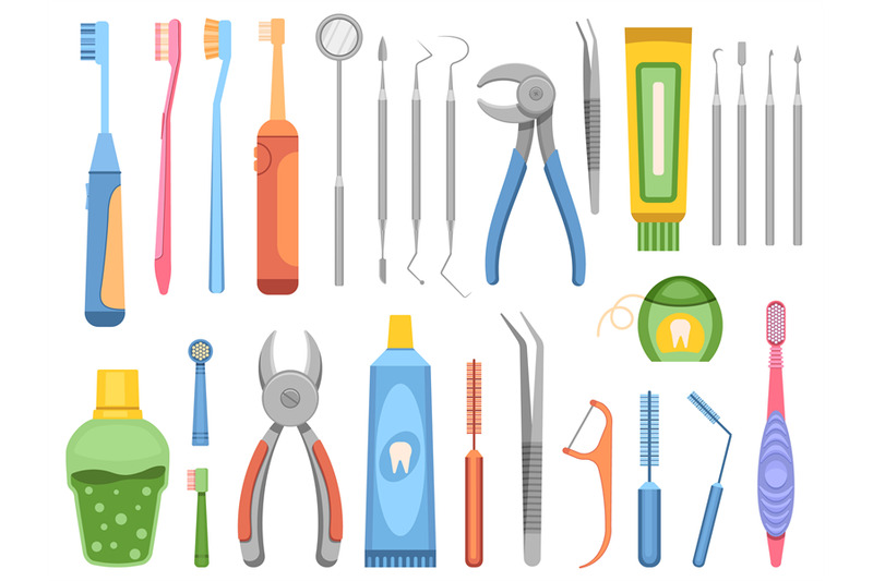 flat-stomatology-clinic-equipment-dentist-tools-toothbrushes-and-mou