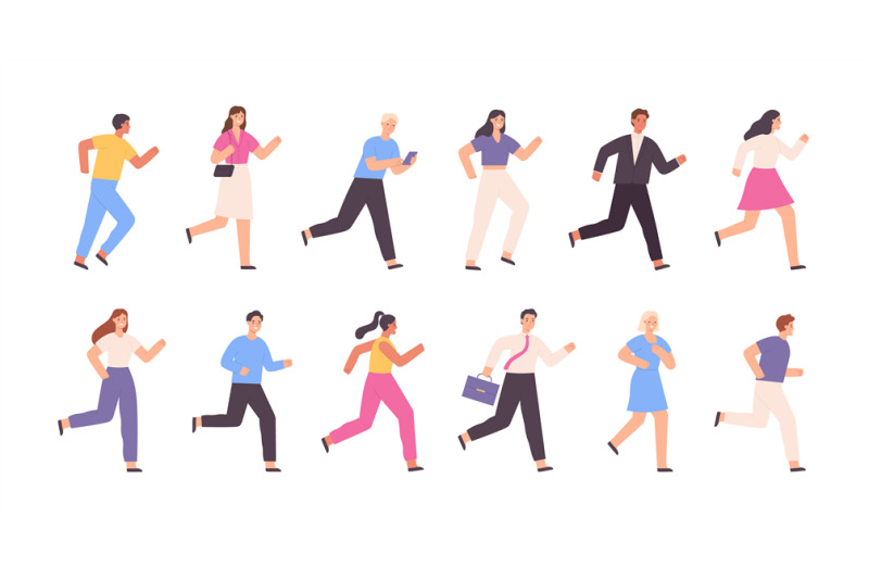 flat-running-people-business-man-woman-jogging-characters-outdoor