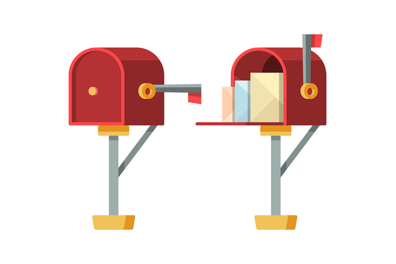 open-mailbox-post-letterbox-with-envelopes-vector-isolated-containers