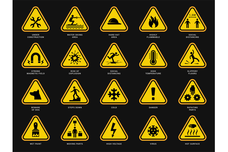 yellow-warning-symbols-triangle-signs-with-danger-symbols-attention-c