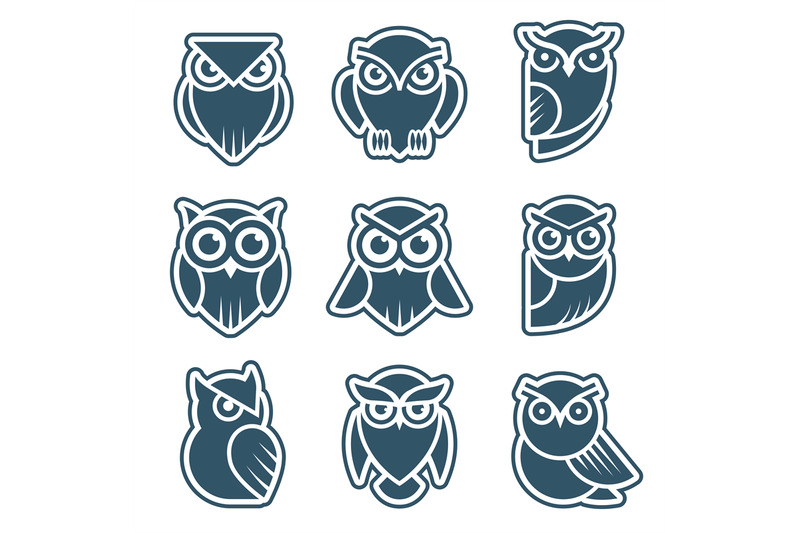 owl-logo-stylized-wild-animal-symbols-bird-face-with-feathers-vector