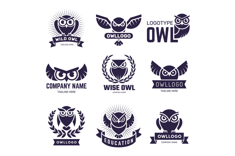 owl-badges-flying-birds-with-feathers-wild-animals-emblems-or-logos-v