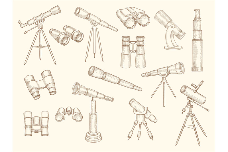 telescope-hand-drawn-retro-gadgets-for-explorer-people-military-optic