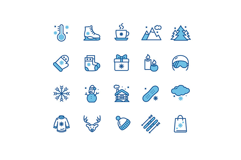 winter-holiday-thin-line-icon-set-vector