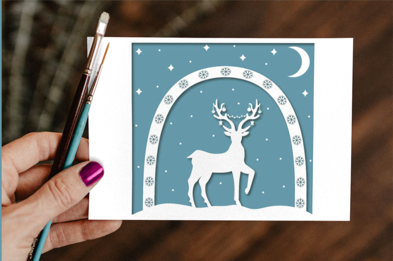 3d-greeting-card-christmas-deer-multi-layered-illustration