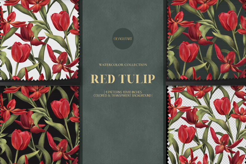 red-tulip-watercolor-pattern-set