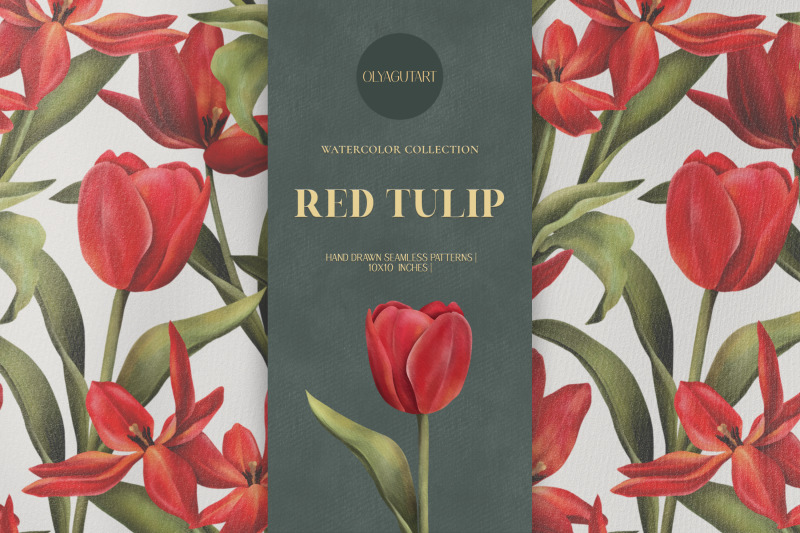 red-tulip-watercolor-pattern-set
