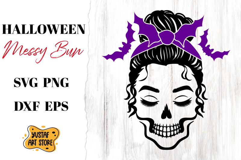 halloween-messy-bun-and-bat-svg-cut-file-and-sublimation