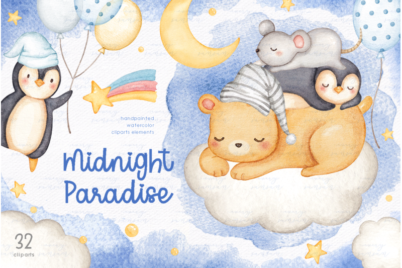 midnight-paradise-watercolor-clipart