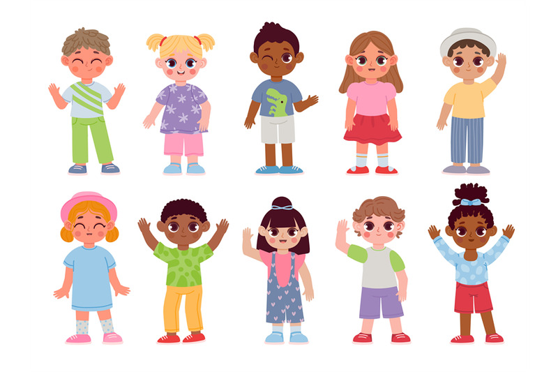 happy-diverse-kids-characters-waving-hands-and-greeting-cartoon-child