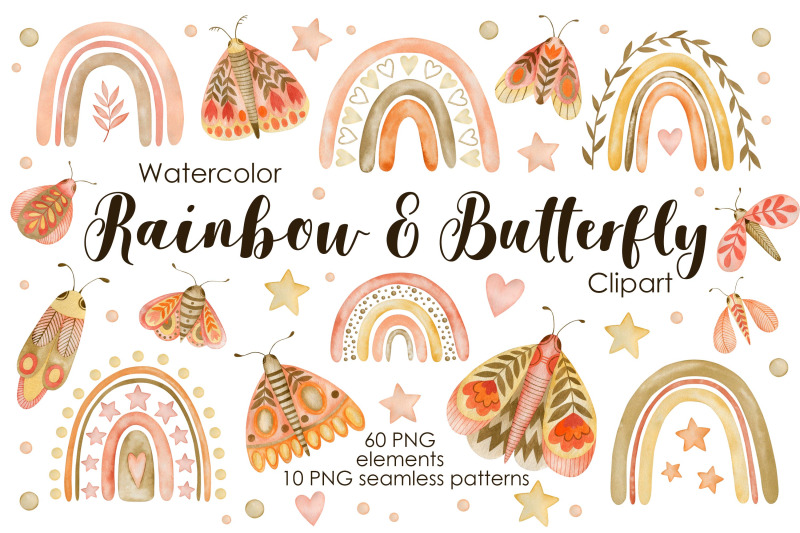 watercolor-boho-rainbow-amp-butterfly-seamless-patterns