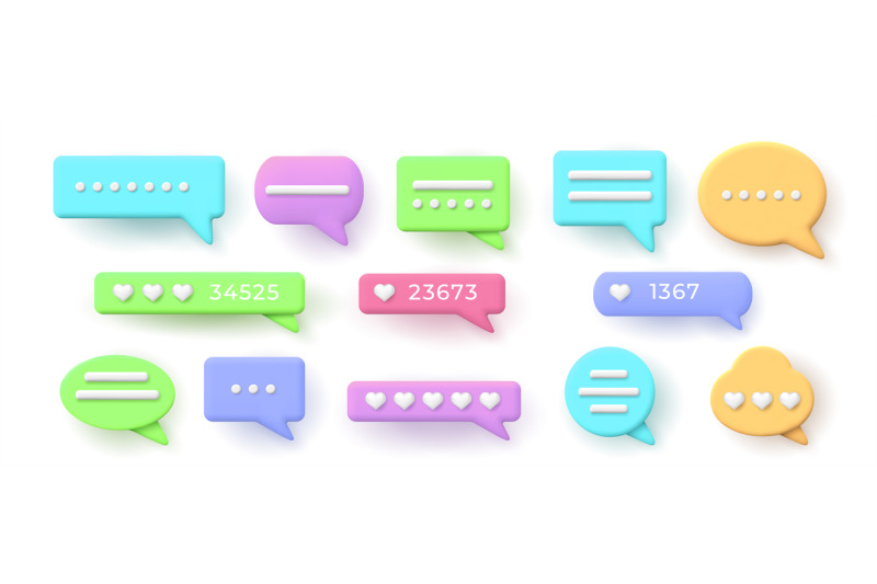 3d-speech-bubbles-for-chat-messages-and-like-button-balloon-with-soci