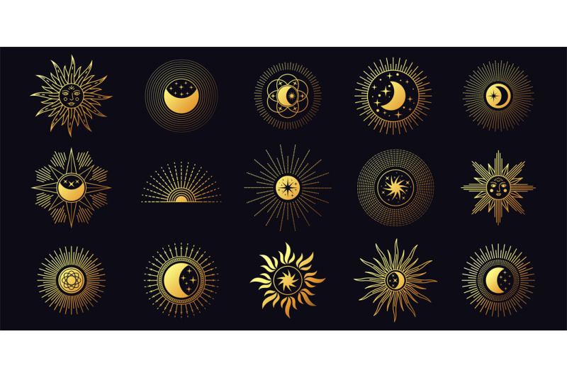 moon-sun-and-stars-celestial-boho-line-elements-chic-golden-mystic