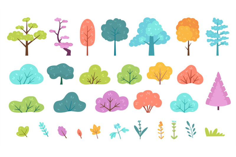 flat-minimal-bush-shrub-tree-grass-wild-plant-and-flower-cartoon