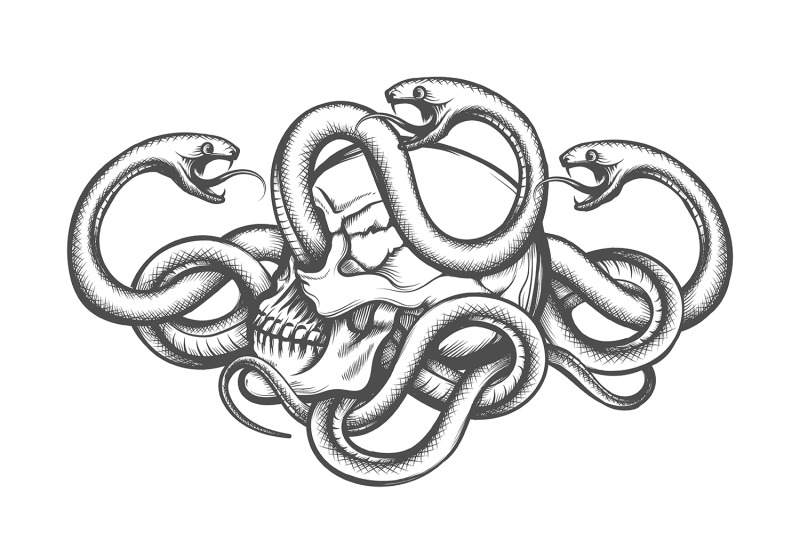 human-skull-and-snakes-tattoo
