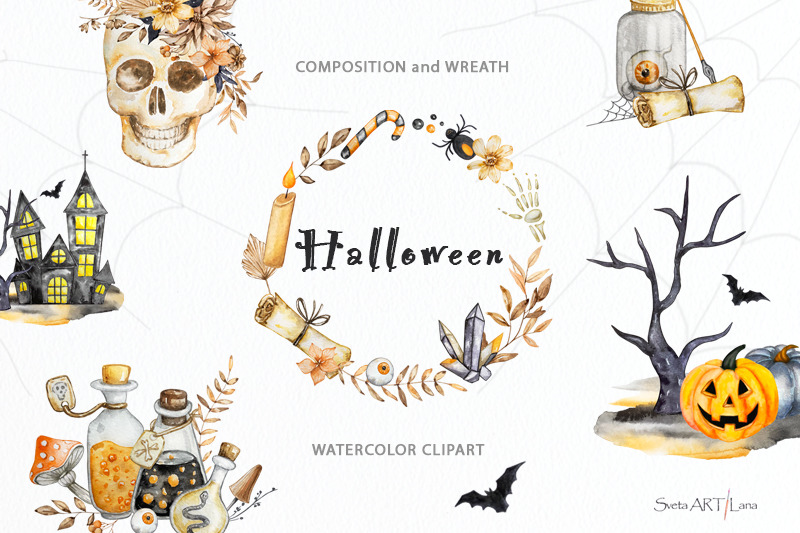 watercolor-halloween-wreaths-and-composition-clipart