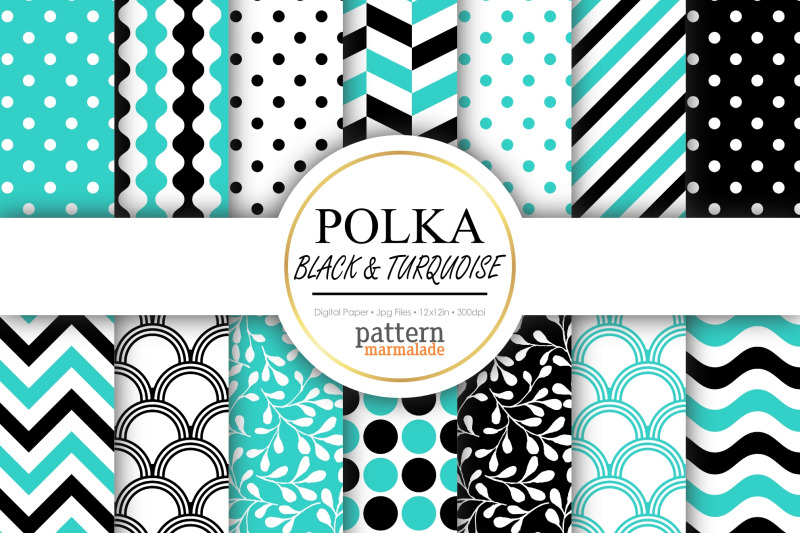 polka-black-and-turquoise-digital-paper-t0602