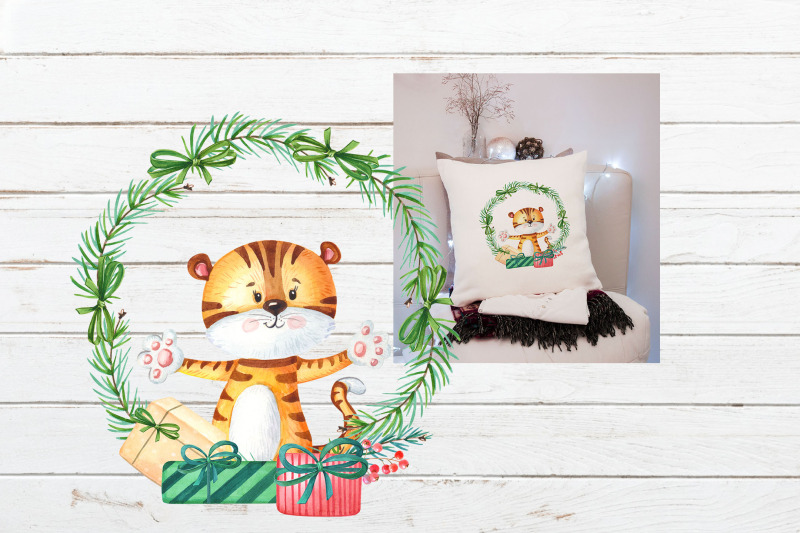 new-year-wreath-with-cute-tiger