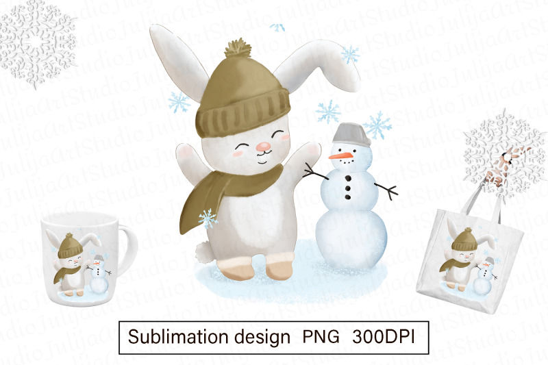 winter-bunny-with-snowman-illustration-sublimation-design