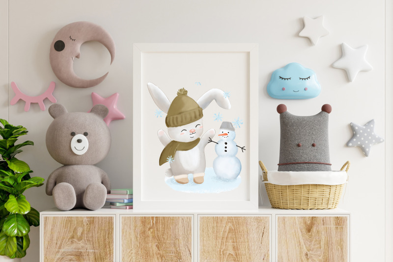 winter-bunny-with-snowman-illustration-sublimation-design