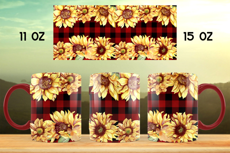 sunflower-mug-sublimation-design-buffalo-plaid-mug-wrap-png