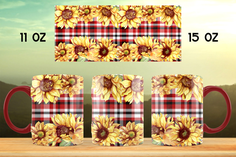 sunflower-mug-sublimation-design-buffalo-plaid-mug-wrap-png