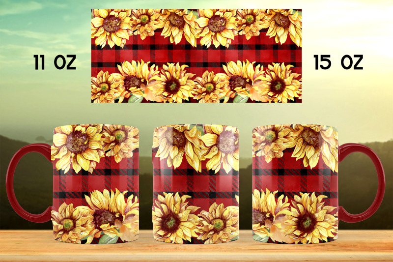 sunflower-mug-sublimation-design-buffalo-plaid-mug-wrap-png