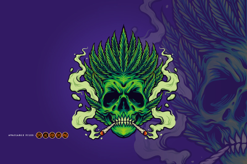 skull-smoking-weed-leaf-hair-illustrations