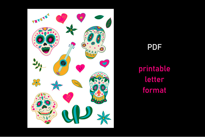 skull-printable-sticker-pack-hand-drawn-day-of-the-dead-dia-de-los-muertos