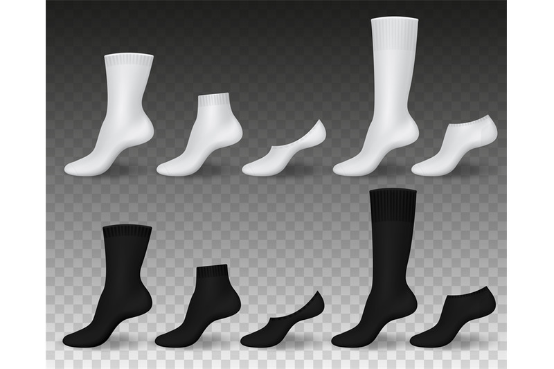 realistic-socks-black-white-blank-wear-templates-classic-fabric-acce