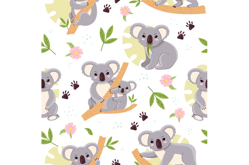 cute-koalas-seamless-background-with-kids-mini-bears-tropical-leaves