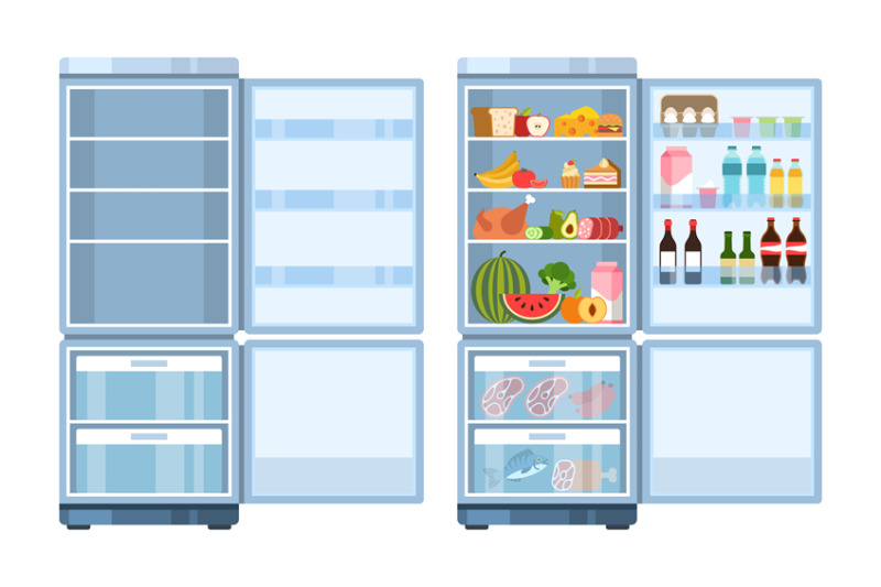 fridge-open-empty-refrigerator-and-with-products-healthy-food-water