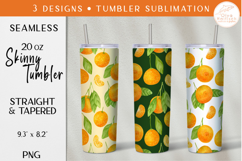 tangerine-watercolor-tumbler-sublimation-design