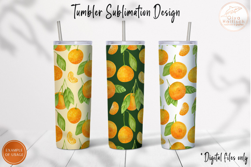tangerine-watercolor-tumbler-sublimation-design