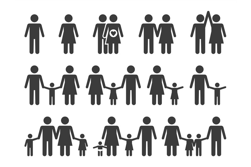 family-icons-monochrome-people-group-pictograms-happy-couples-sign