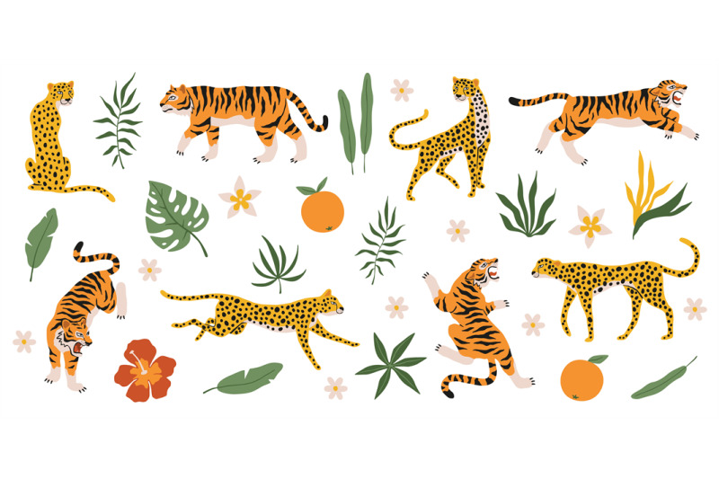 tigers-leopards-and-jaguars-with-tropical-plants-wild-animals-palm