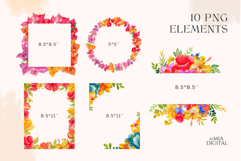 wedding-floral-bouquet-border-frame-watercolor-png-elements