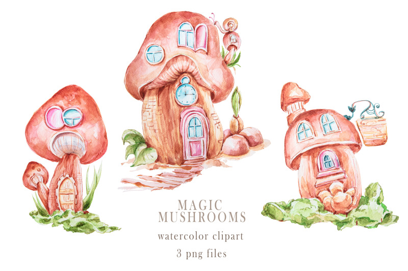 watercolor-cute-mushroom-houses-clipart-nursery-sublimation