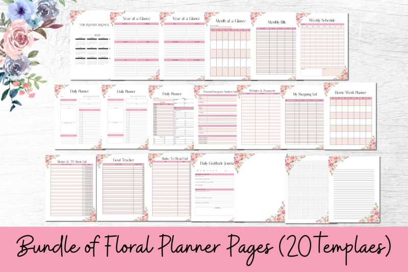 bundle-of-floral-planner-daily-weekly