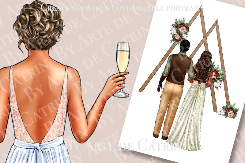 boho-wedding-clipart-groom-and-bride-clipart-customizable-portraits