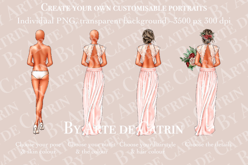 boho-wedding-clipart-groom-and-bride-clipart-customizable-portraits