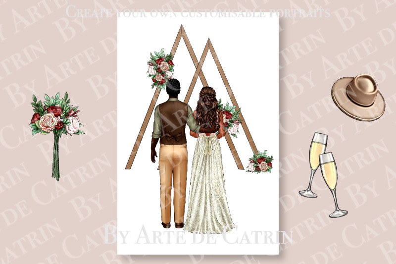boho-wedding-clipart-groom-and-bride-clipart-customizable-portraits