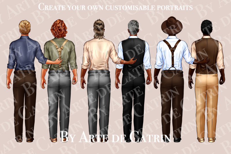 boho-wedding-clipart-groom-and-bride-clipart-customizable-portraits